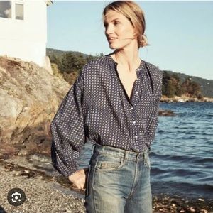 Doen Jane blouse navy blue block print xs